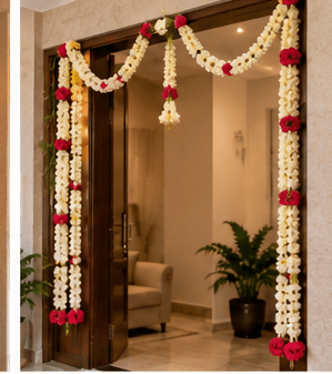 Jasmine & rose doorway — Griha Pravesh decoration inspiration