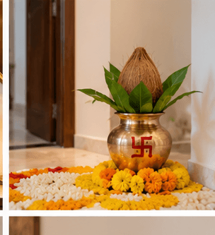 Kalash & flower arrangement — Griha Pravesh decoration inspiration