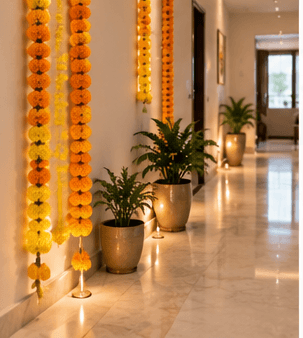 A flower-lined welcome — Griha Pravesh decoration inspiration